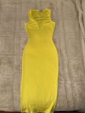 Fashion Nova Banana Yellow Sleeveless V-Neck Midi Dress